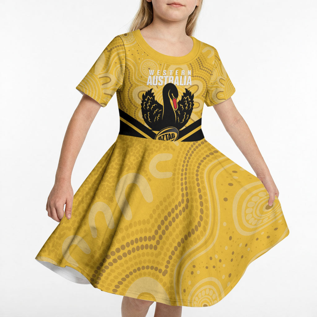 Western Australia Oztag Custom Kid Short Sleeve Dress WA Black Swan Indigenous Art