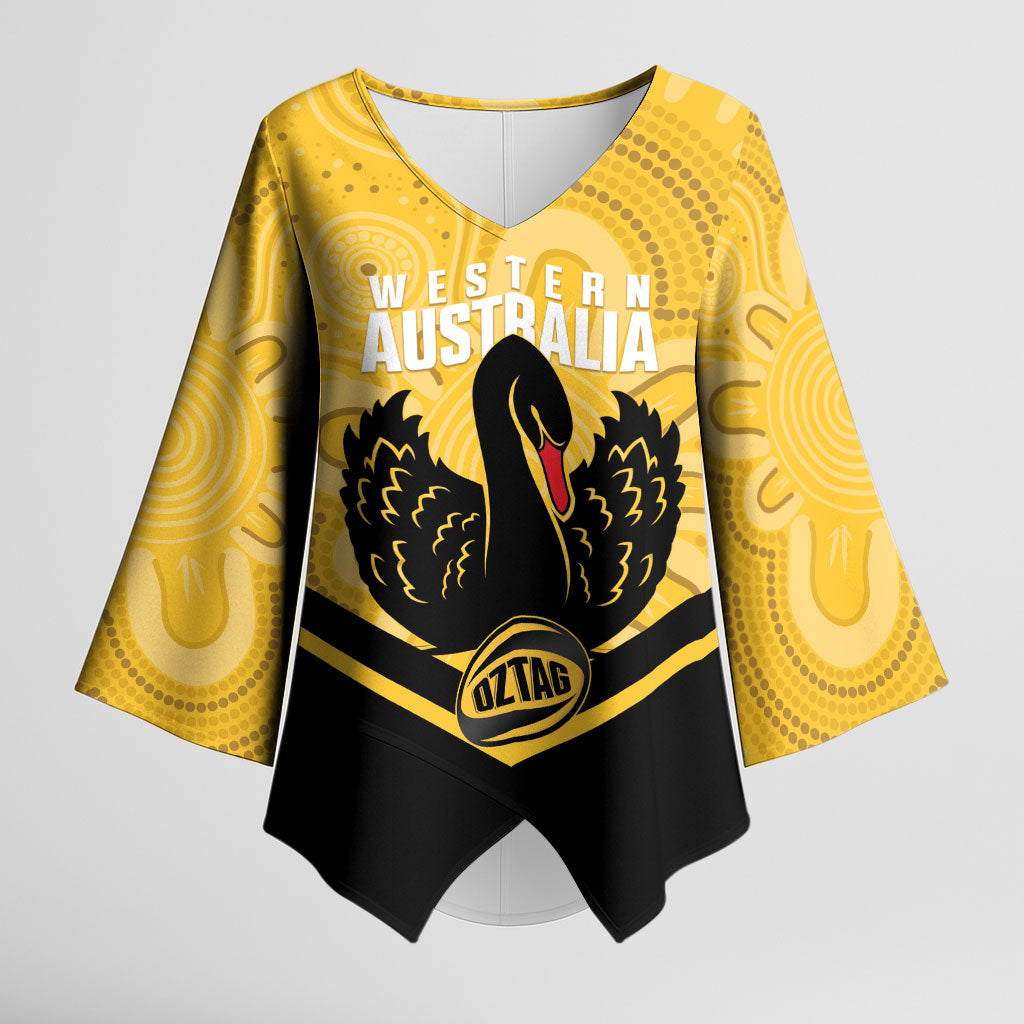 Western Australia Oztag Custom Kimono Sleeve Blouse WA Black Swan Indigenous Art