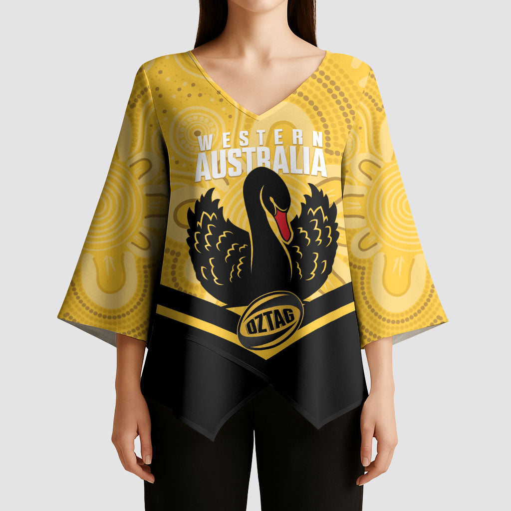 Western Australia Oztag Custom Kimono Sleeve Blouse WA Black Swan Indigenous Art