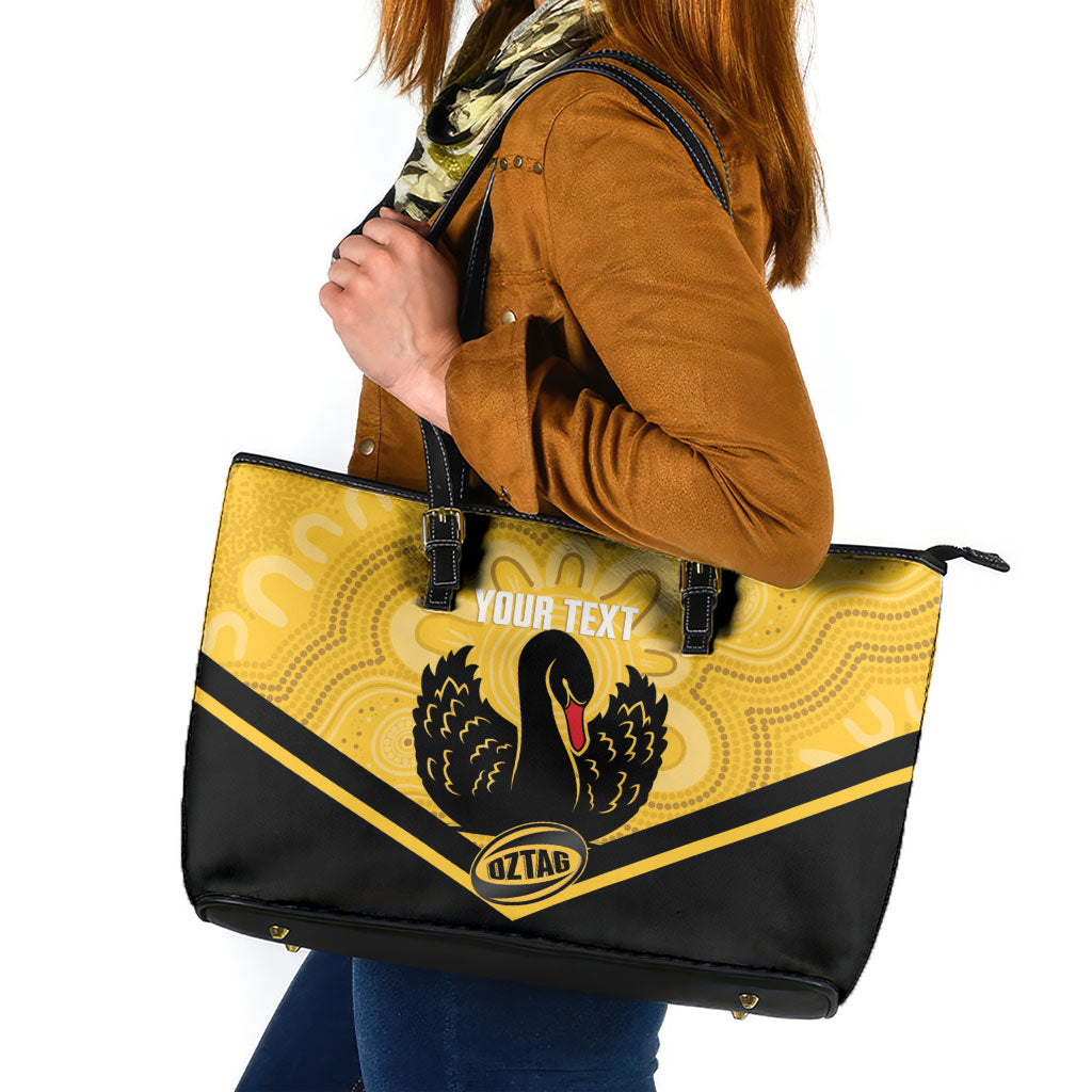 Western Australia Oztag Custom Leather Tote Bag WA Black Swan Indigenous Art