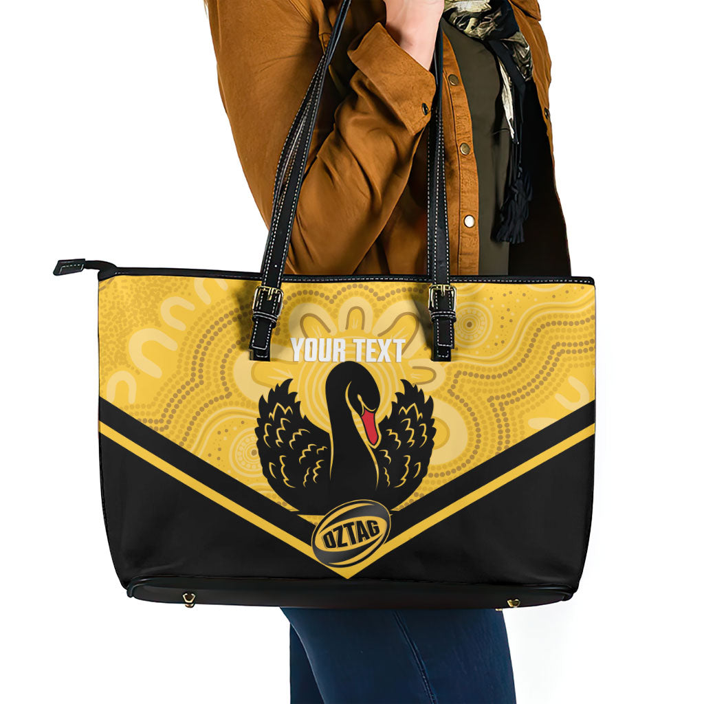 Western Australia Oztag Custom Leather Tote Bag WA Black Swan Indigenous Art