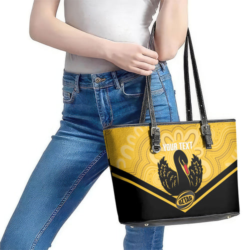 Western Australia Oztag Custom Leather Tote Bag WA Black Swan Indigenous Art