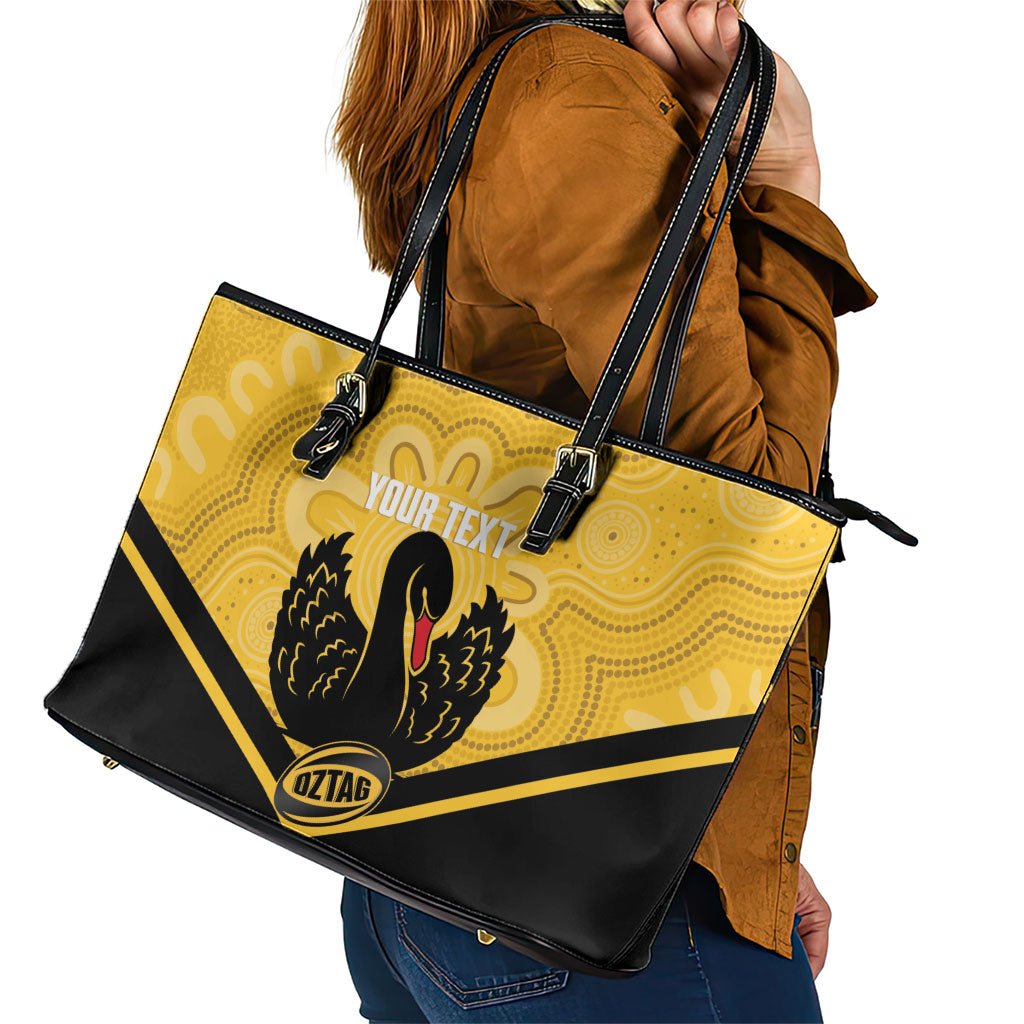 Western Australia Oztag Custom Leather Tote Bag WA Black Swan Indigenous Art