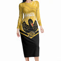 Western Australia Oztag Custom Long Sleeve Bodycon Dress WA Black Swan Indigenous Art