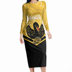Western Australia Oztag Custom Long Sleeve Bodycon Dress WA Black Swan Indigenous Art