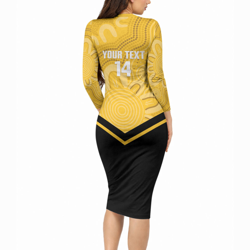 Western Australia Oztag Custom Long Sleeve Bodycon Dress WA Black Swan Indigenous Art
