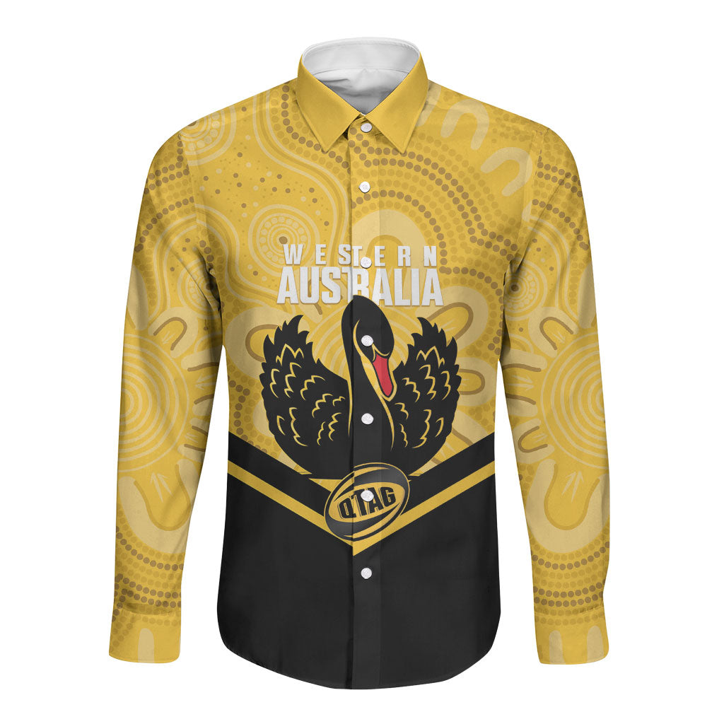 Western Australia Oztag Custom Long Sleeve Button Shirt WA Black Swan Indigenous Art