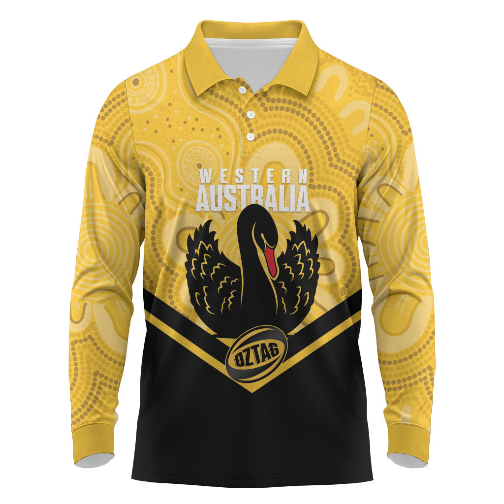 Western Australia Oztag Custom Long Sleeve Polo Shirt WA Black Swan Indigenous Art