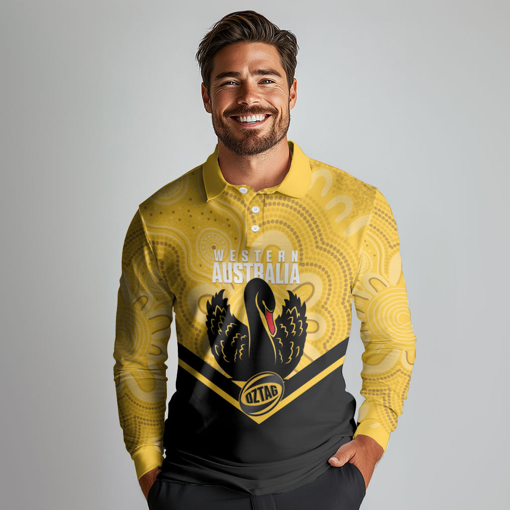 Western Australia Oztag Custom Long Sleeve Polo Shirt WA Black Swan Indigenous Art