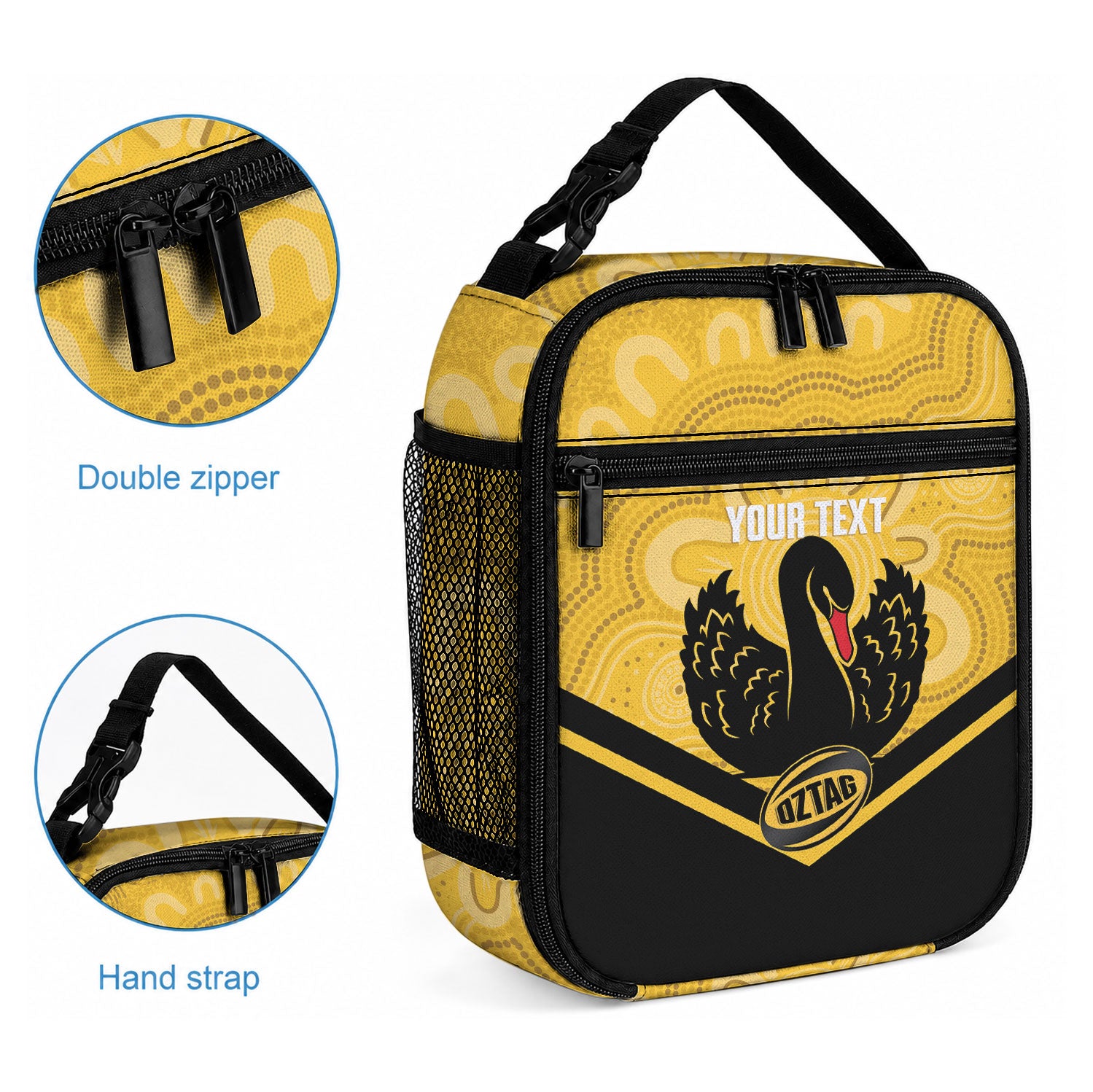 Western Australia Oztag Custom Lunch Bag WA Black Swan Indigenous Art