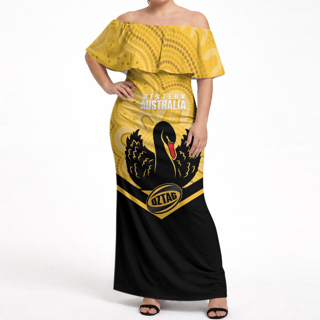 Western Australia Oztag Custom Off Shoulder Maxi Dress WA Black Swan Indigenous Art