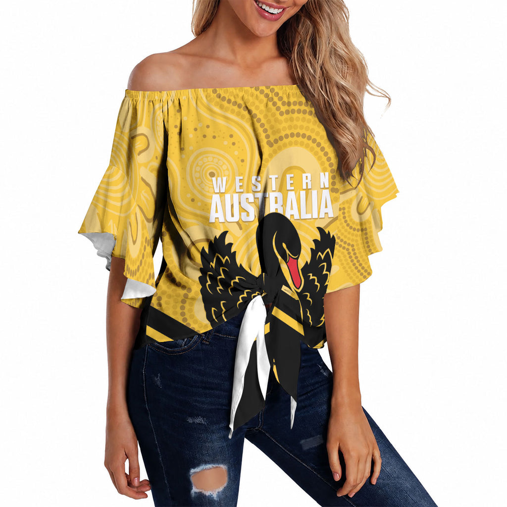 Western Australia Oztag Custom Off Shoulder Wrap Waist Top WA Black Swan Indigenous Art