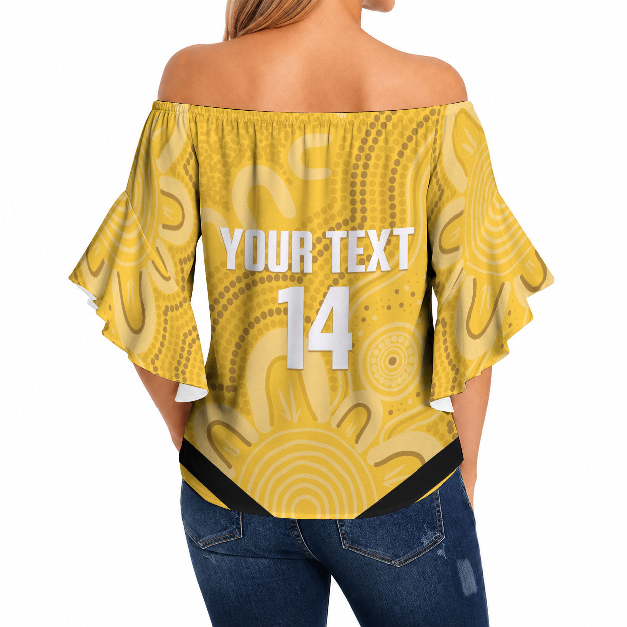Western Australia Oztag Custom Off Shoulder Wrap Waist Top WA Black Swan Indigenous Art