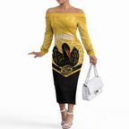 Western Australia Oztag Custom Off The Shoulder Long Sleeve Dress WA Black Swan Indigenous Art