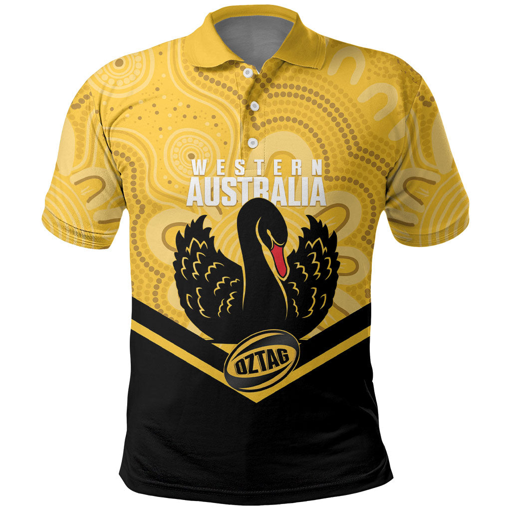 Western Australia Oztag Custom Polo Shirt WA Black Swan Indigenous Art