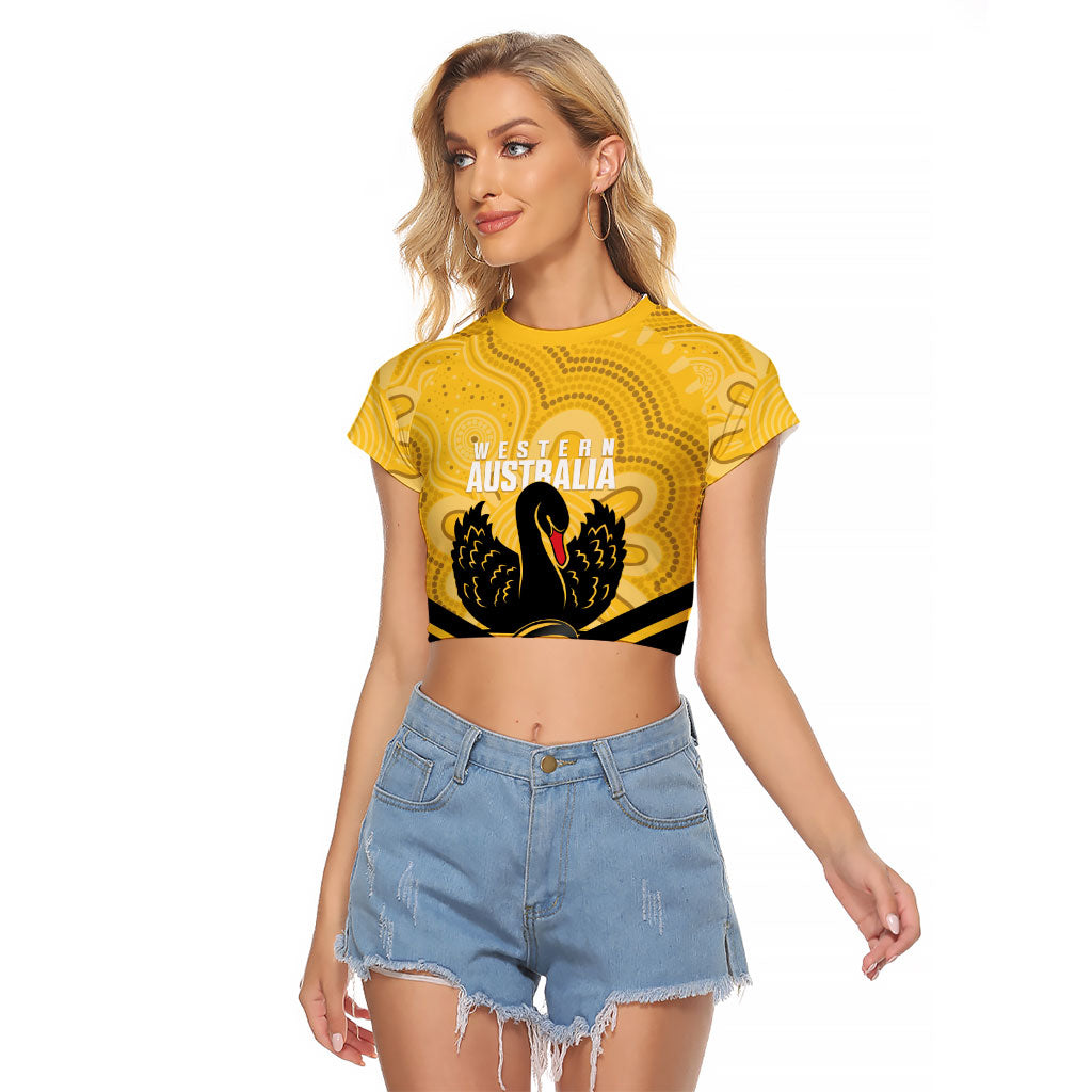 Western Australia Oztag Custom Raglan Cropped T Shirt WA Black Swan Indigenous Art