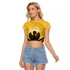 Western Australia Oztag Custom Raglan Cropped T Shirt WA Black Swan Indigenous Art