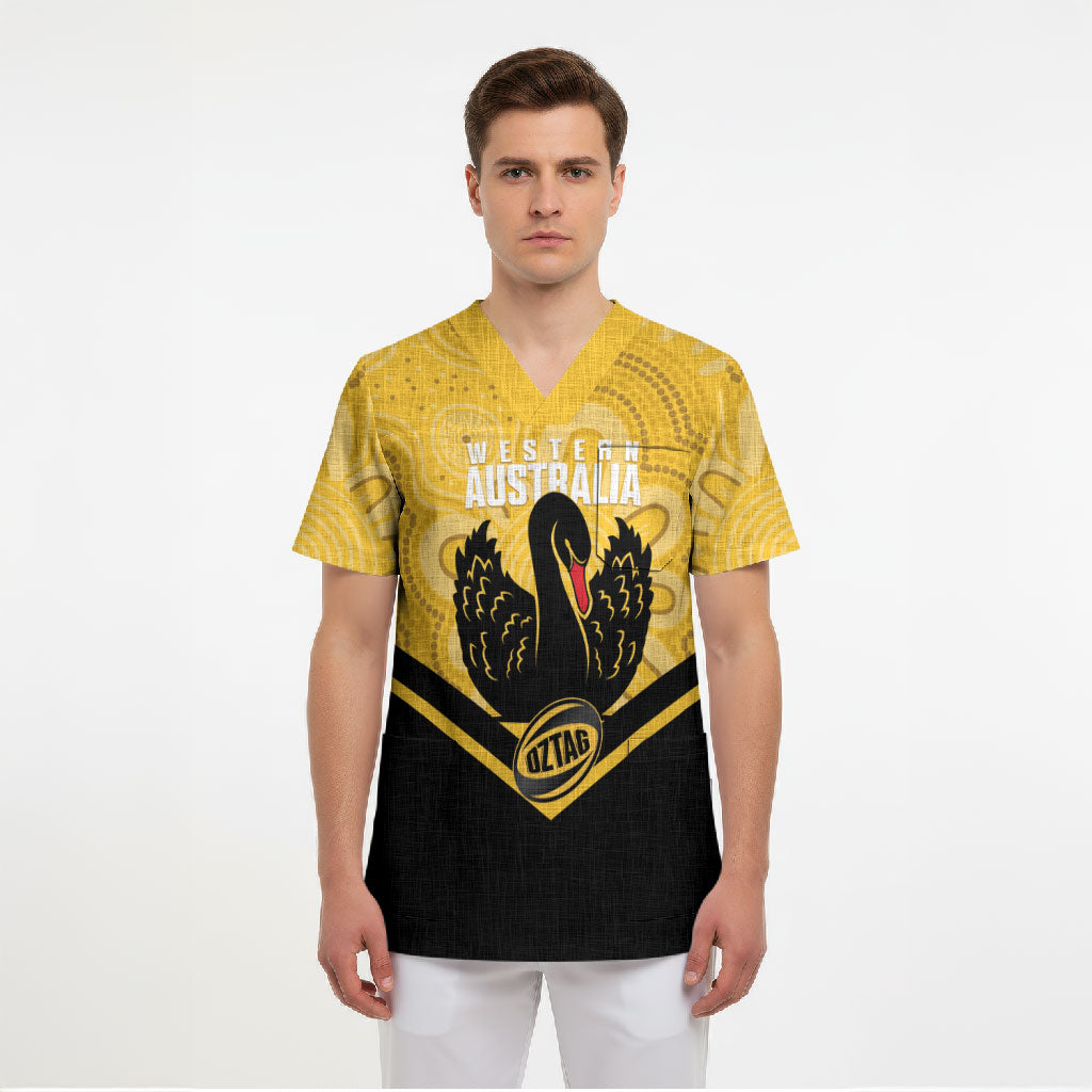 Western Australia Oztag Custom Scrub Top WA Black Swan Indigenous Art