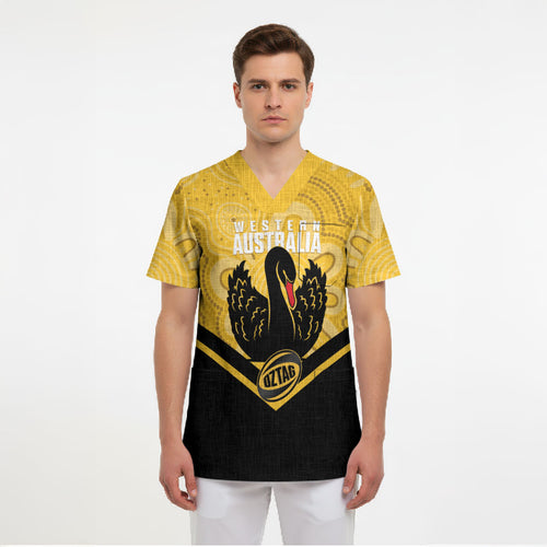 Western Australia Oztag Custom Scrub Top WA Black Swan Indigenous Art