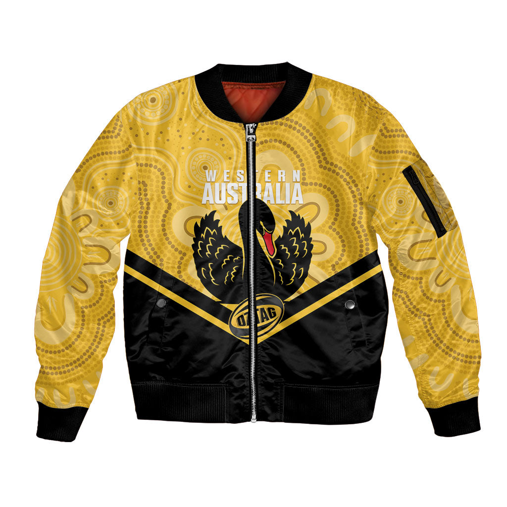 Western Australia Oztag Custom Sleeve Zip Bomber Jacket WA Black Swan Indigenous Art