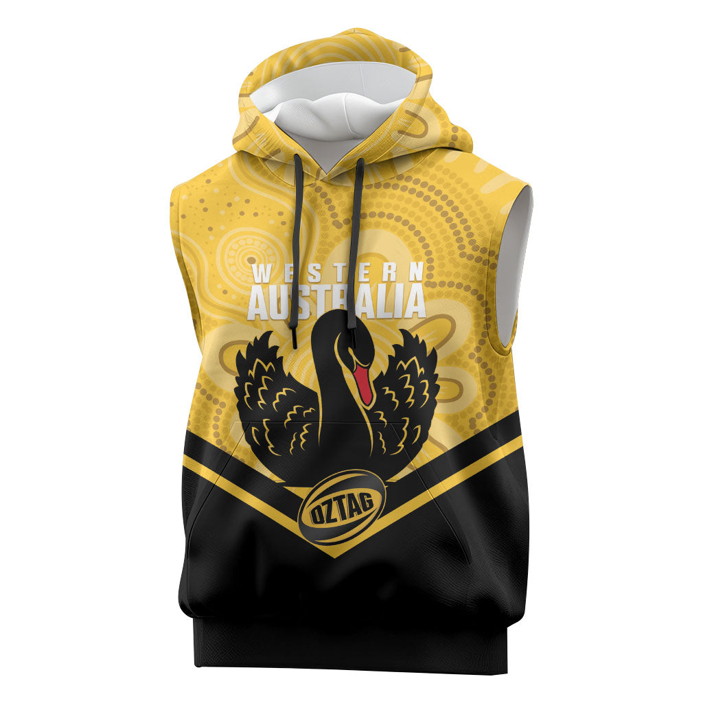 Western Australia Oztag Custom Sleeveless Hoodie WA Black Swan Indigenous Art