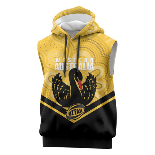 Western Australia Oztag Custom Sleeveless Hoodie WA Black Swan Indigenous Art