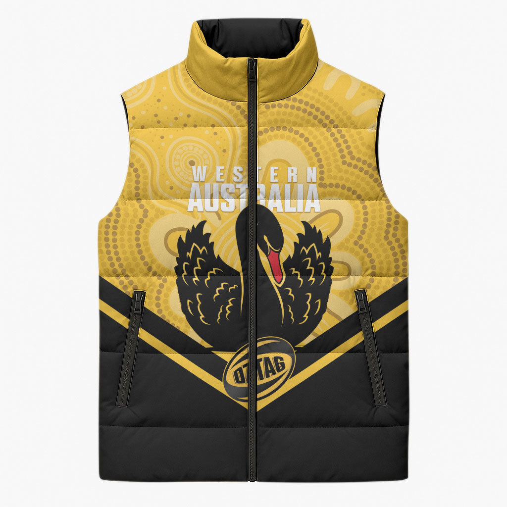 Western Australia Oztag Custom Sleeveless Puffer Jacket WA Black Swan Indigenous Art