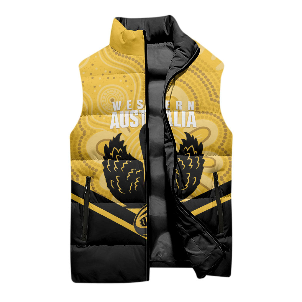 Western Australia Oztag Custom Sleeveless Puffer Jacket WA Black Swan Indigenous Art