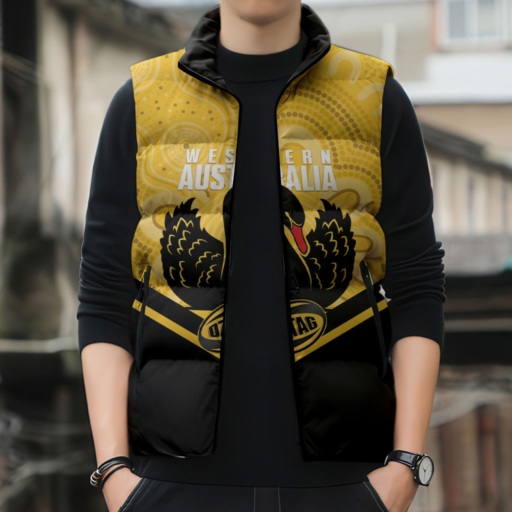 Western Australia Oztag Custom Sleeveless Puffer Jacket WA Black Swan Indigenous Art
