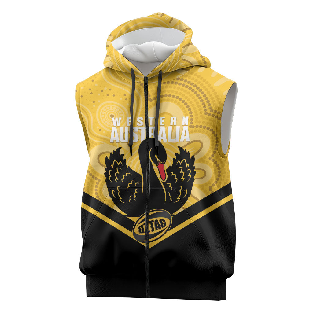 Western Australia Oztag Custom Sleeveless Zip Hoodie WA Black Swan Indigenous Art