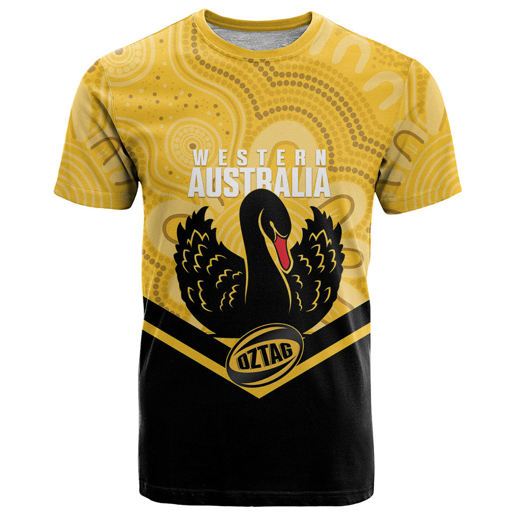 Western Australia Oztag Custom T Shirt WA Black Swan Indigenous Art
