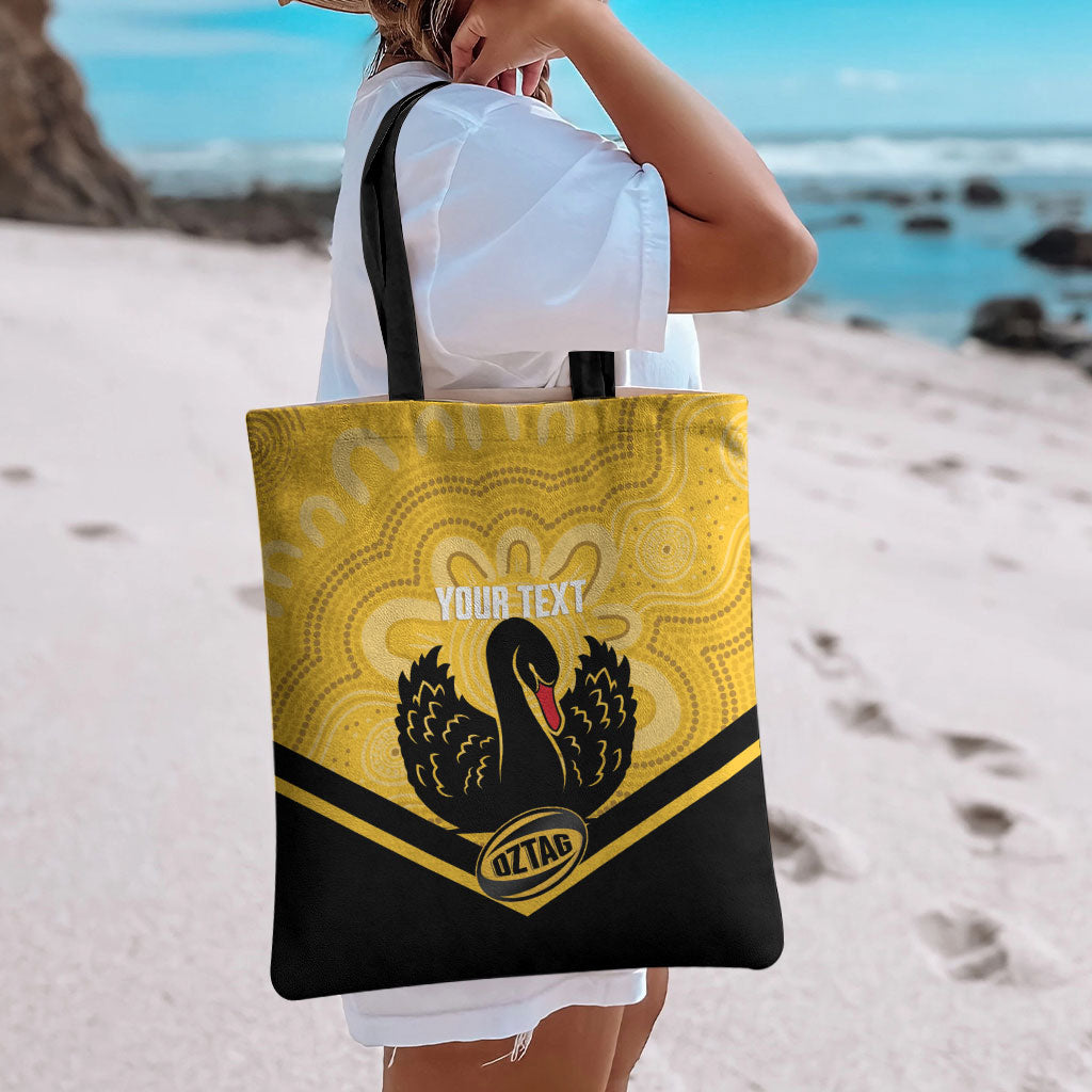 Western Australia Oztag Custom Tote Bag WA Black Swan Indigenous Art