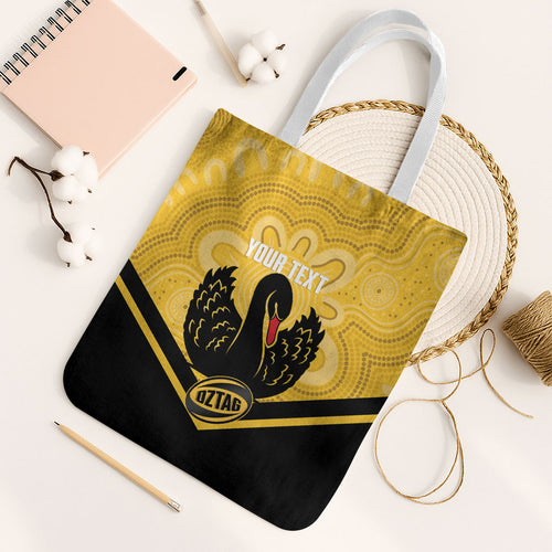 Western Australia Oztag Custom Tote Bag WA Black Swan Indigenous Art
