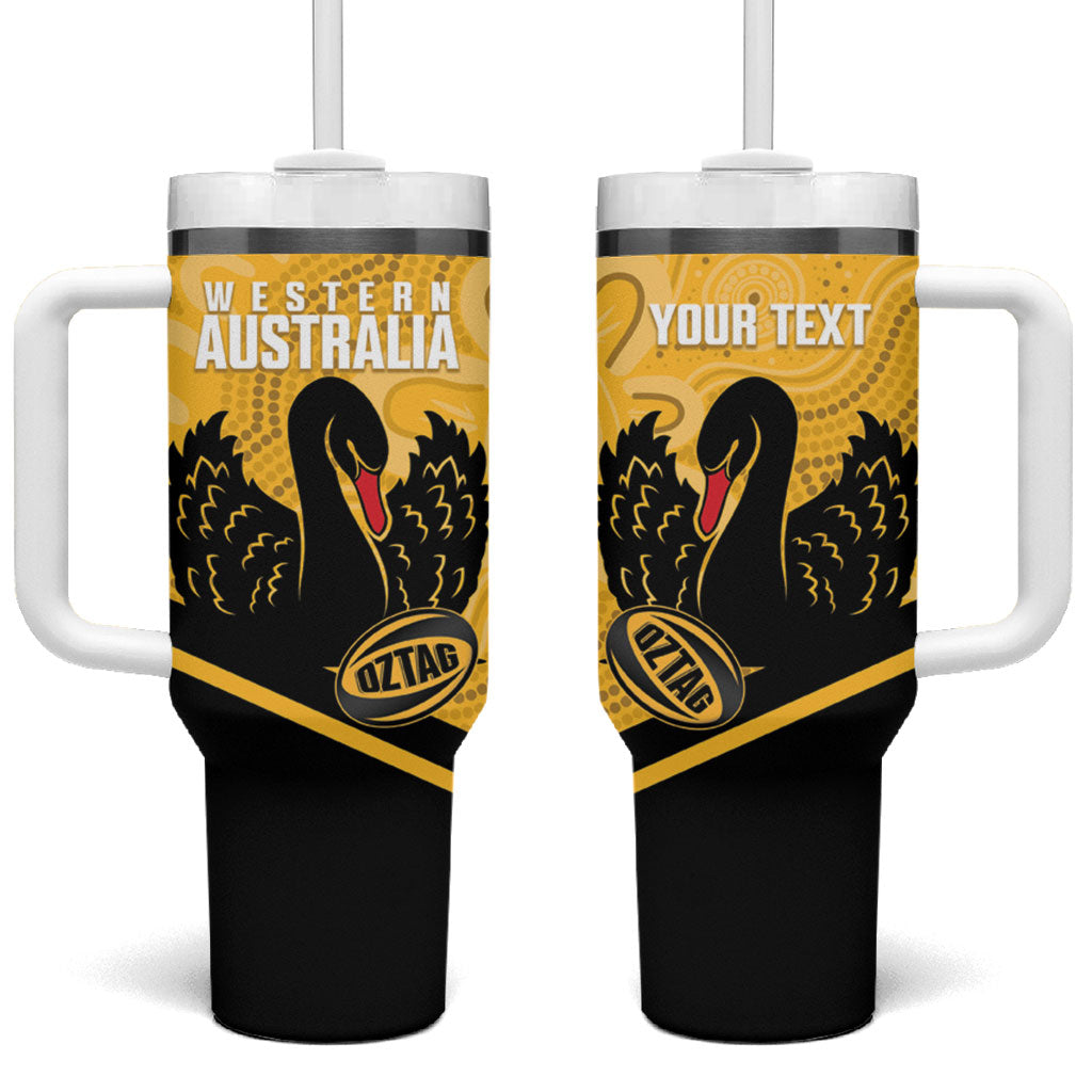 Western Australia Oztag Custom Tumbler With Handle WA Black Swan Indigenous Art