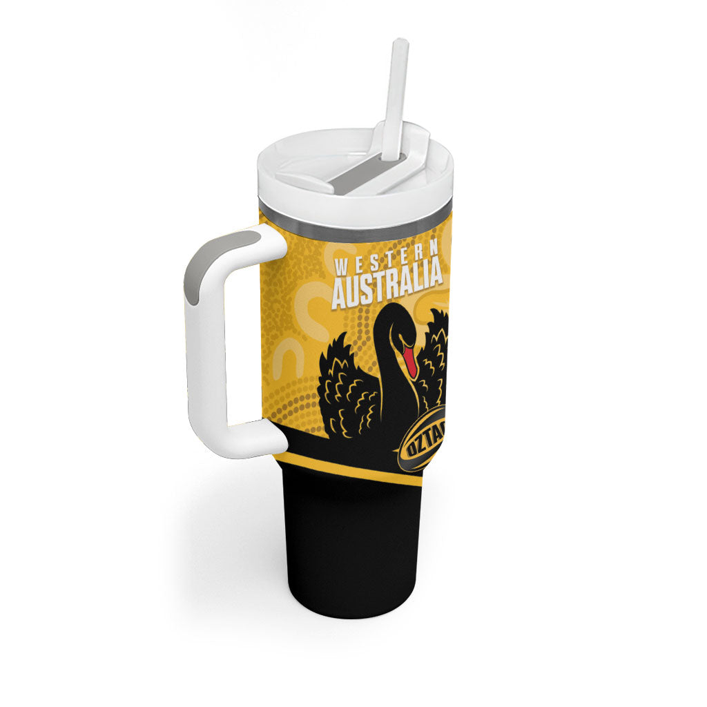 Western Australia Oztag Custom Tumbler With Handle WA Black Swan Indigenous Art
