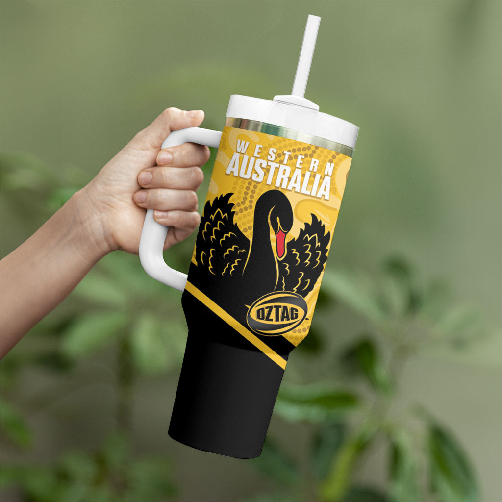 Western Australia Oztag Custom Tumbler With Handle WA Black Swan Indigenous Art