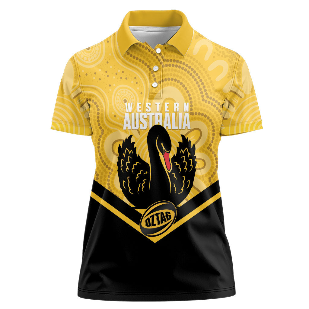 Western Australia Oztag Custom Women Polo Shirt WA Black Swan Indigenous Art