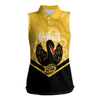 Western Australia Oztag Custom Women Sleeveless Polo Shirt WA Black Swan Indigenous Art