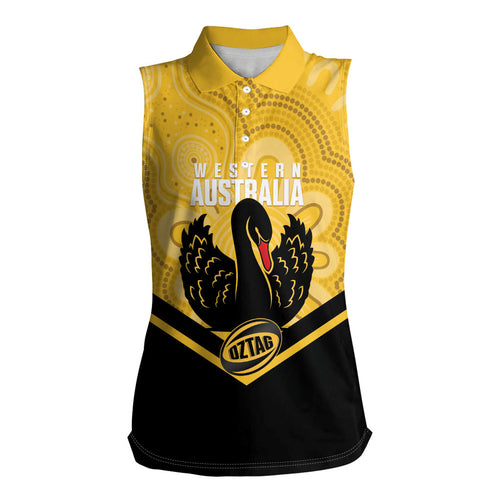 Western Australia Oztag Custom Women Sleeveless Polo Shirt WA Black Swan Indigenous Art