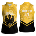 Western Australia Oztag Custom Women Sleeveless Polo Shirt WA Black Swan Indigenous Art