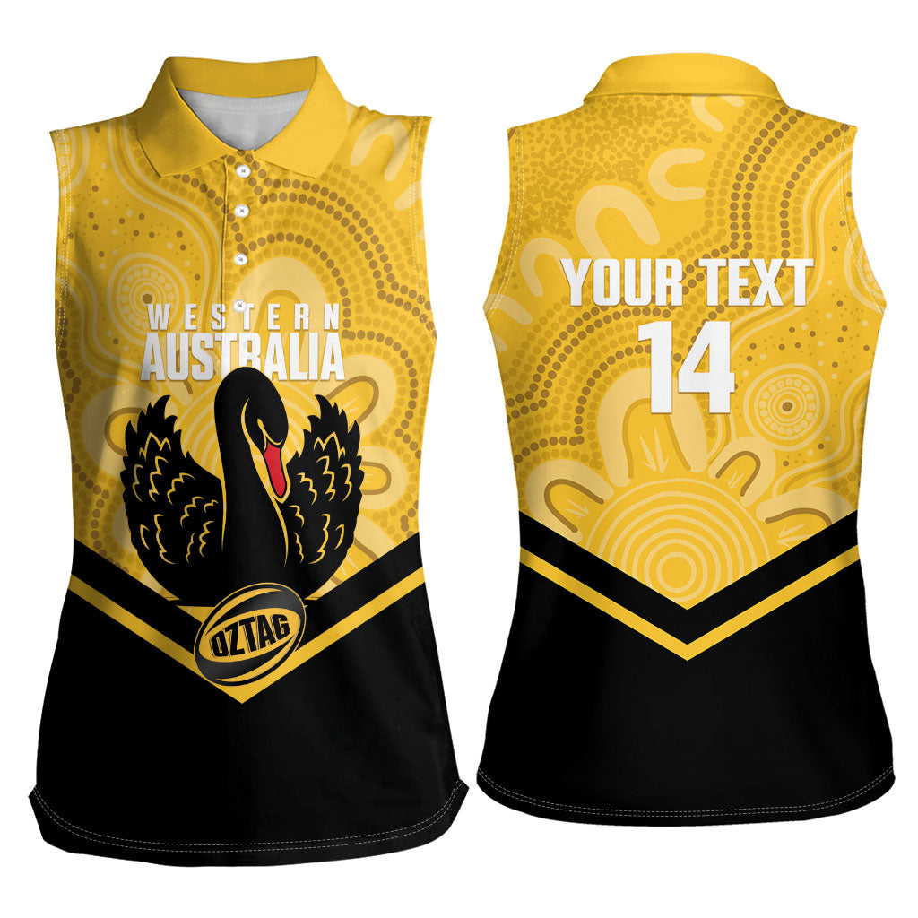 Western Australia Oztag Custom Women Sleeveless Polo Shirt WA Black Swan Indigenous Art