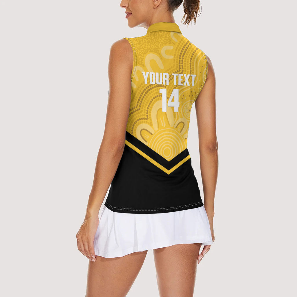 Western Australia Oztag Custom Women Sleeveless Polo Shirt WA Black Swan Indigenous Art