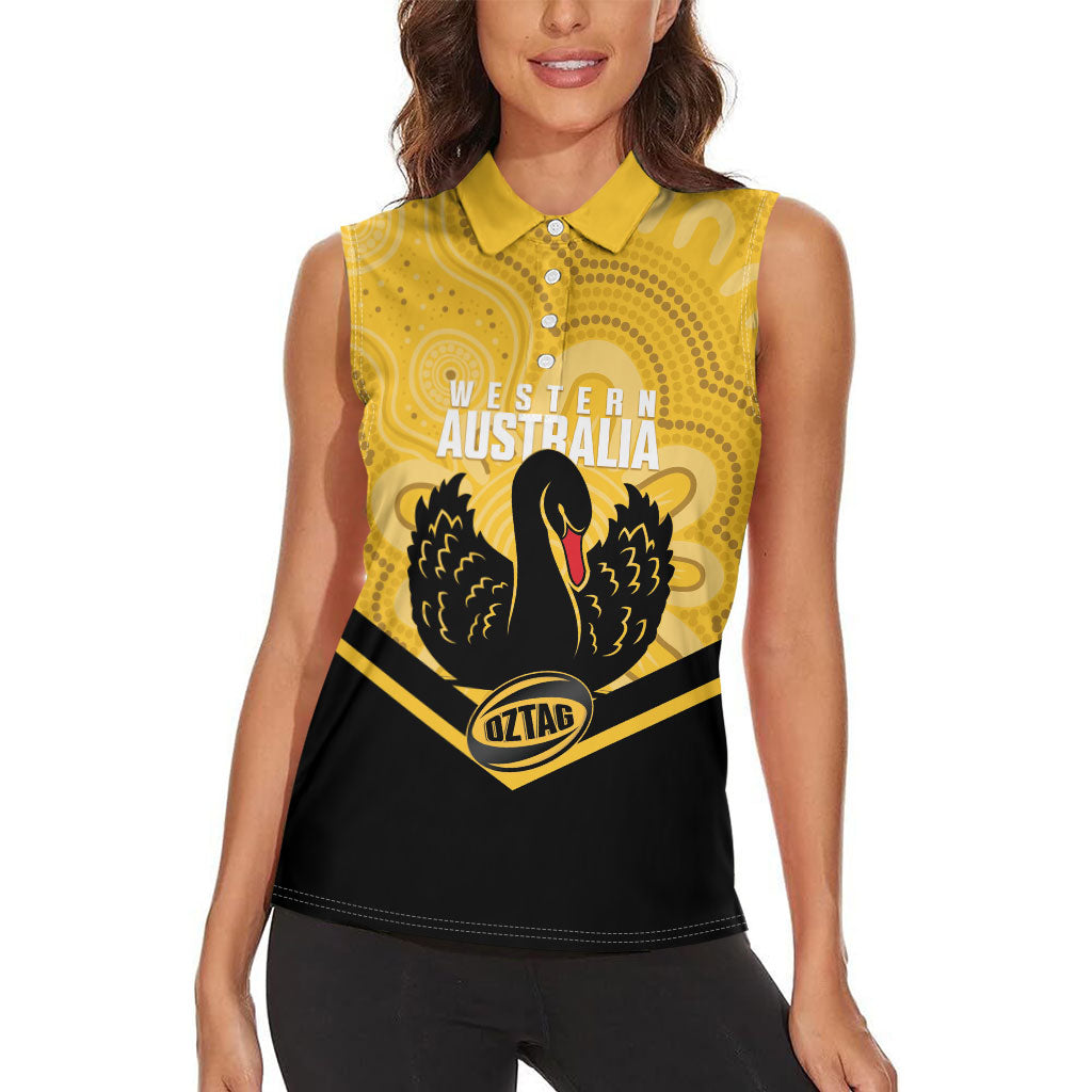 Western Australia Oztag Custom Women Sleeveless Polo Shirt WA Black Swan Indigenous Art