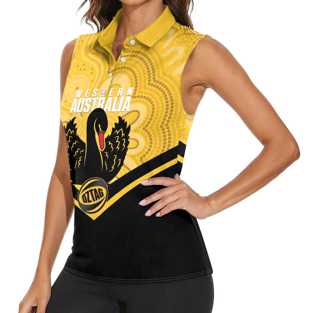 Western Australia Oztag Custom Women Sleeveless Polo Shirt WA Black Swan Indigenous Art