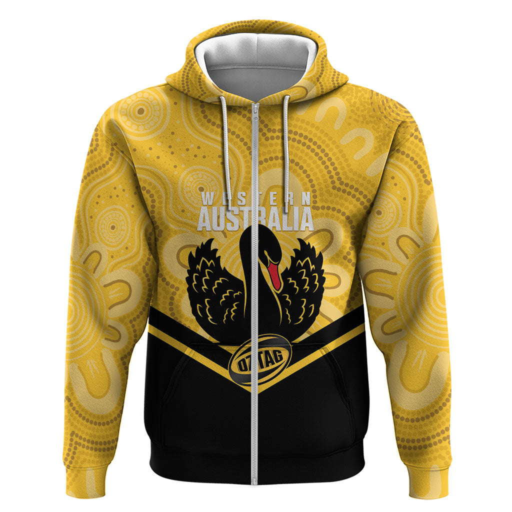 Western Australia Oztag Custom Zip Hoodie WA Black Swan Indigenous Art