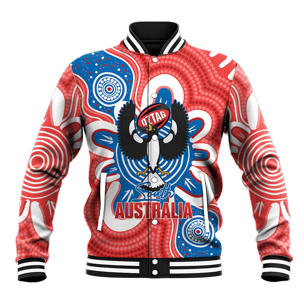 South Australia Oztag Custom Baseball Jacket SA Piping Shrike Indigenous Art