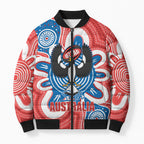 South Australia Oztag Custom Bomber Puffer Jacket SA Piping Shrike Indigenous Art