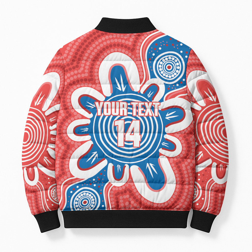 South Australia Oztag Custom Bomber Puffer Jacket SA Piping Shrike Indigenous Art