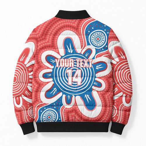 South Australia Oztag Custom Bomber Puffer Jacket SA Piping Shrike Indigenous Art