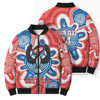 South Australia Oztag Custom Bomber Puffer Jacket SA Piping Shrike Indigenous Art